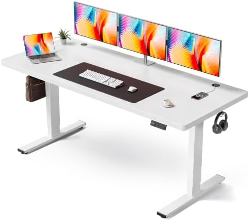 White 71x30 in Electric Standing Desk, 1 Inch Thick Tabletop