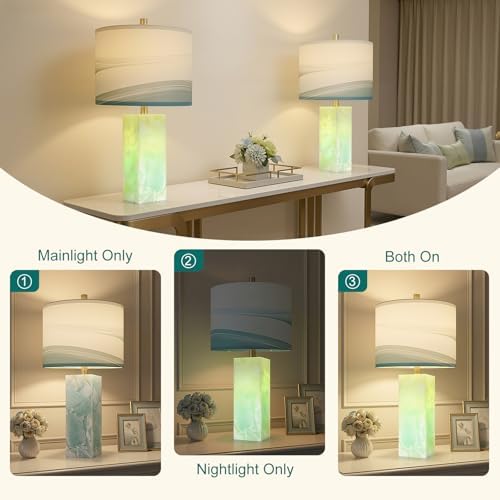 Scenekoy Alabaster Table Lamps Set of 2 with Night Light for Living Room