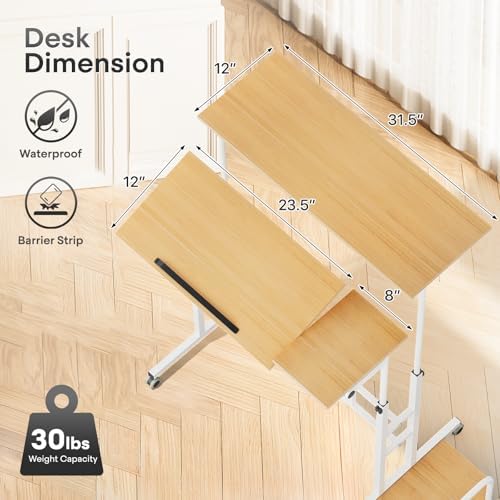 Athena Collection Rolling Standing Desk with CPU Holder, Natural
