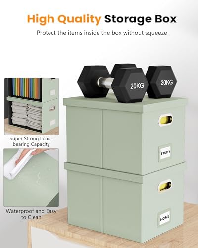 Oterri File Organizer Box,Filing Box with Lid,File Box for Letter/Legal File Folder Storage, Portable Hanging File Box for Office/Decor/Home,1 Pack, Grey-green(Leather),Box only, AM03118