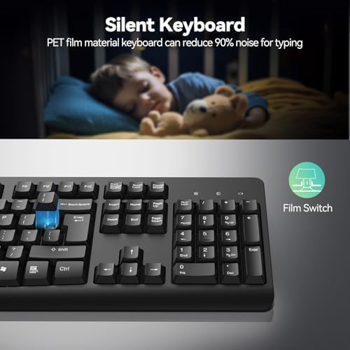 TECKNET Wireless Keyboard, 2.4G Silent Full-Size Keyboard with Number Pad