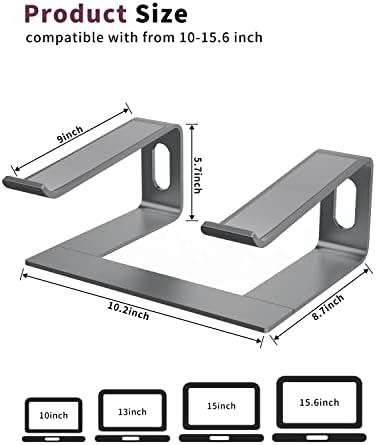 ALASHI Ergonomic Laptop Stand, Aluminum Desk Riser, 10-15.6", Grey