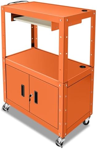 Auto Dynasty Rolling AV Cart, Height Adjustable with Lock Storage, Orange