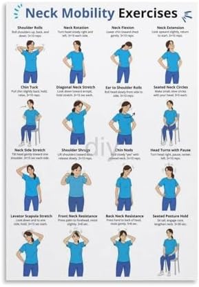 Desk Stretch Poster Neck and Shoulder Pain Relief Exercises Chart for Office Workers Computer Posture Improvement Physical Therapy Canvas Wall Art(Framed,08X12inch(20X30cm))