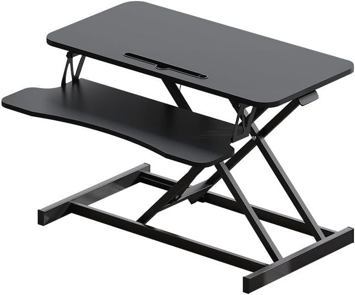 32 Inch Adjustable Standing Desk Standing Desk Converter, Stand Up Desk Riser Dual Monitor Sit Stand Desk with Wide Keyboard Tray for Table Home Office (Black)