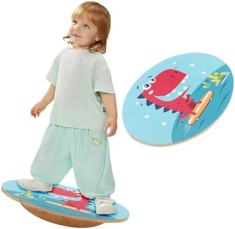 Balance Board for Kids, Wooden Wobble Rocker Board for Children, Capable of Bearing 123LB, Durable for Balance Training, Core Strength and Active Play, Bright Blue Monkey Pattern