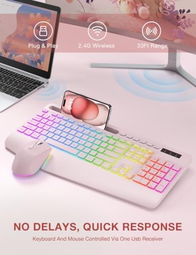 SABLUTE Wireless Keyboard and Mouse Combo, 9 Backlit Effects, RGB, 2.4GHz