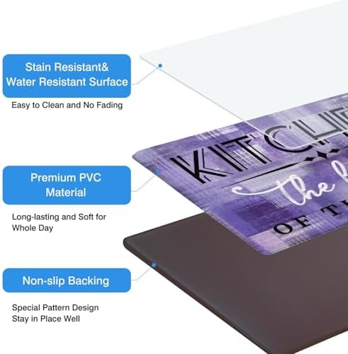Purple Modern Abstrac Anti Fatigue Kitchen Rug, 17.3"x47"+17.3"x29"