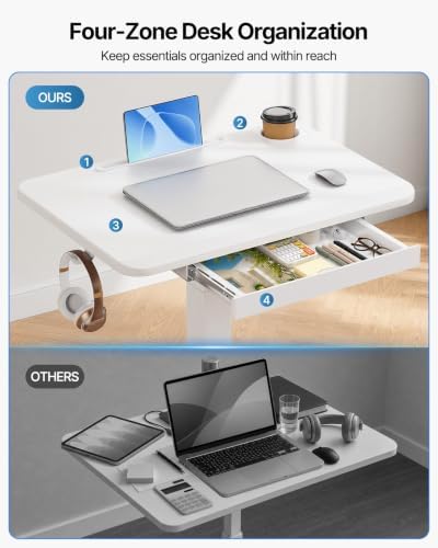 HUANUO 24" Small Mobile Standing Desk with Drawer and Charging Station