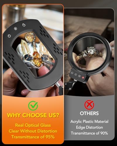 10X 30X Magnifying Glass with Light, Magnifying Lamp with Real Glass Square Lens, Stepless Dimming & 5 Color Modes, Magnifying Glass for Close Work, Crafts, Sewing, Repair & Reading