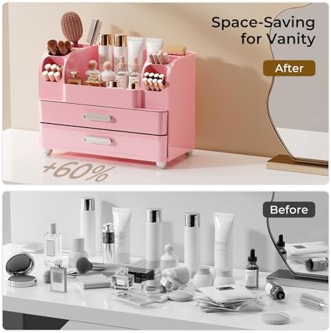 UFORU Makeup Organizer Countertop with 2 Large Drawers for Vanity Bathroom