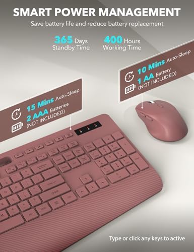 Wireless Keyboard and Mouse Combo - Full-Sized, Ergonomic Wrist Rest