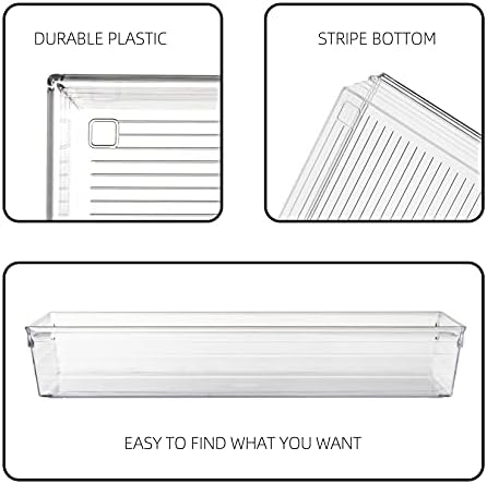 4 Pack 12"x 6" Large Size Clear Plastic Desk Drawer Organizer Tray Bathroom Office Kitchen Utensils Silverware Gadgets Dividers Desk Drawer Storage Bins Container for Dresser Cosmetic Makeup