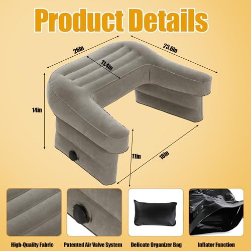 HOMBYS Inflatable Reading Pillow for Gaming with Backrest Pillows for Sitting in Bed, Large Lap Desk Pillow with Arm Rest for Adult, Bed Table Pillow for Reading, Gaming, Working, Portable