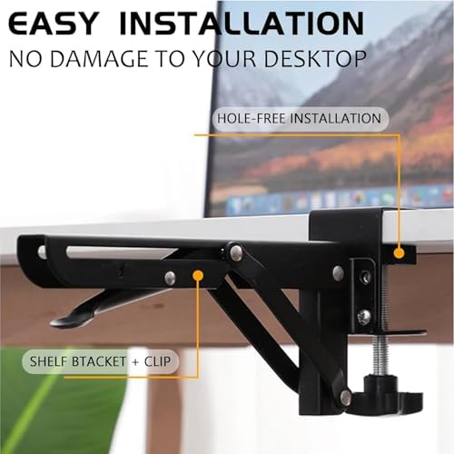 Desk Extender 24‘’ x 12 Inch Foldable Table Extension Folding Wall Table Keyboard Extender for Desk Clamp-on Shelf for Dorm Bunk, Office, Kitchen Bar, RV Countertop, Laundry Room (White)