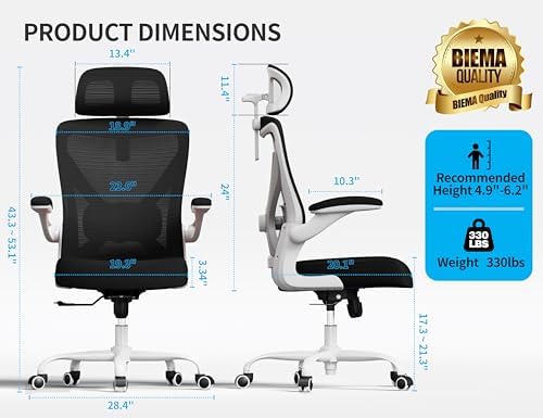 Ergonomic Office Chair: Mesh Desk Chair Comfy with Headrest& Lumbar Support