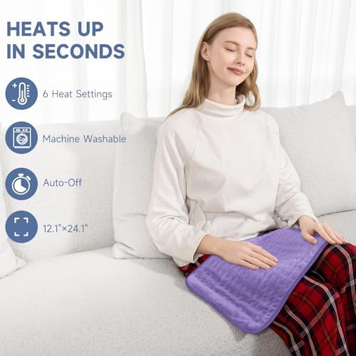 Heating Pad for Women Cramps and Back Pain Relief, Electric Heat Pad with 6 Heat Settings, Moist/Dry Heat, Auto Shut-Off, Soft & Washable, Ideal Gift for Mom, Wife, Daughter