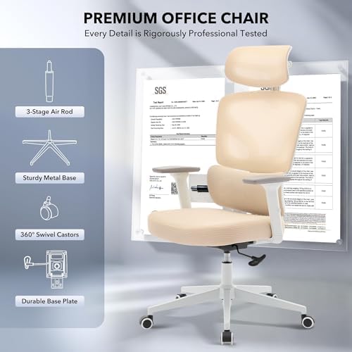Ergonomic Office Chair with Adjustable Lumbar Support,Beige