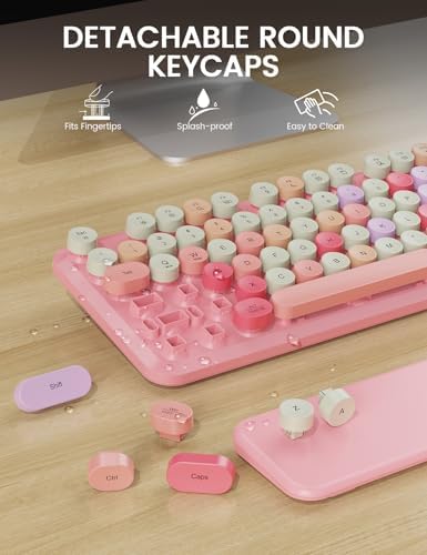 Wireless Keyboard and Mouse Combo, Cute Typewriter, Magnetic Wrist Rest