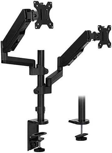 Mount-It! Dual Monitor Arm Desk Mount for 17–32" Screens, Gas Spring Adjustable Monitor Stand, Vertical Stack or Side-by-Side Setup, 17.6 lbs Each Arm, VESA 75x75 100x100, Clamp & Grommet Base MI-4762
