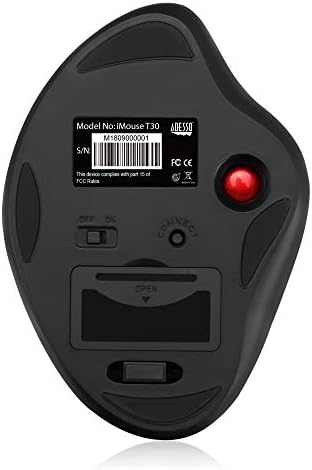 Adesso iMouse T30 Wireless Ergonomic Thumb Trackball Mouse, Black