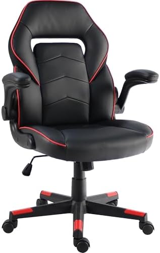 NuSparc SpawnSafe Gaming Chair, Adjustable Height, Flip-up Armrests, 360° Swivel, Black/Red