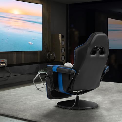 GYMAX Gaming Chair with Footrest, Massage Video Game Chairs for Adults with Remote, Adjustable Backrest, Headrest, Cup Holder & Side Pocket, Ergonomic High Back Office Computer Chair (Navy)