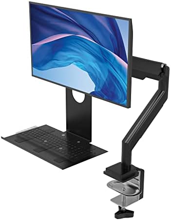 CTA Workstation Clamp Mount for Single Monitor with Keyboard Tray & USB Hub - Adjustable Desk Monitor Mount with 360 Degree Rotation - Black
