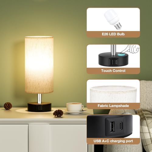 Small Table Lamps for Bedroom set of 2 - Touch Lamps with 3 Way Dimmable