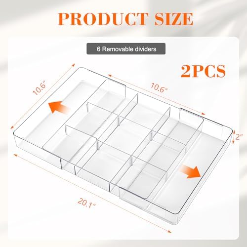 Briwooody 2 Pcs Expandable Drawer Organizer, Transparent, 11 Compartments