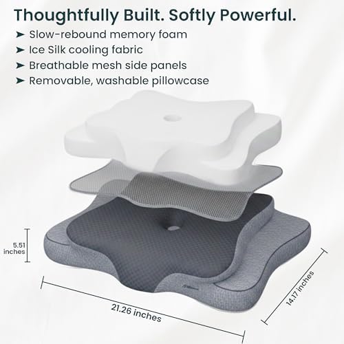 Ergonomic Cervical Neck Pillow for Sleeping – Cooling Memory Foam Cervical Pillow for Side Sleepers and Back Sleepers – Contour Neck Support (Dark Grey, Cooling)