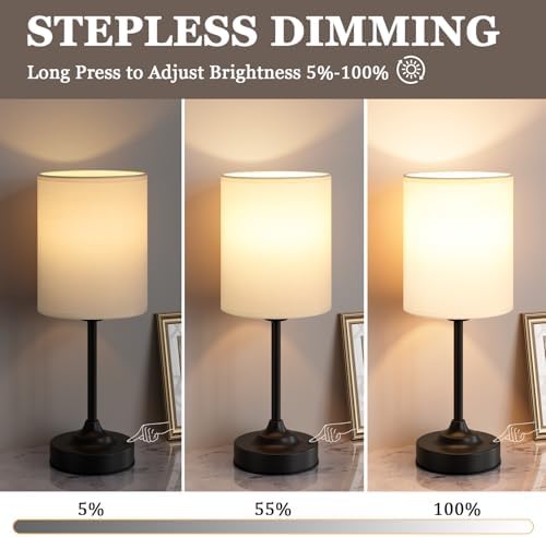 Touch Control Cordlss Table Lamp, USB-C Rechargeable Lamp with Stepless Dimming, 4000mAh Battery Operated Bedside Lamp for Bedroom, Living Room, Night Light & Emergency Lighting, Black, 1 Pack