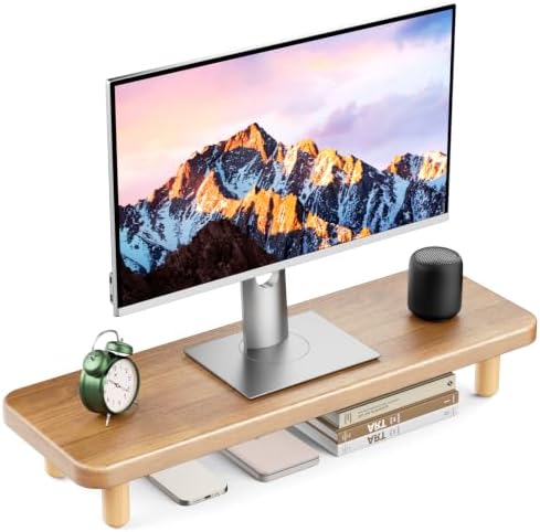 Monitor Stand Riser, 24 Inch Wood Desk Organizer with Monitor Stand & Storage Computer Monitor and Laptop Riser Multifunctional Laptop Stand Desk Organizer for Office Home Screen/Laptop/PC (Light Walnut)