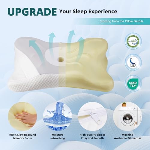 Cervical Neck Pillow, Memory Foam Contour Pillow, Queen