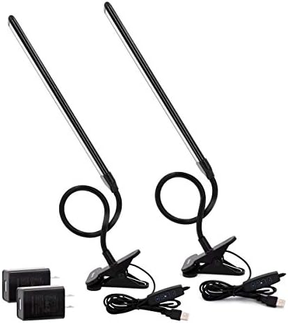 Clamp on Lamp, Clip Light, Desk Lamps 3 Color Temperature Setting, 10 Brightness Levels, 2m USB Cord Power Supply and AC Adapter Included, Pack of 2 (Black)