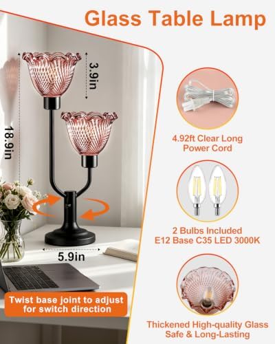 Lightdot Mid Century Modern Table Lamp Dimmable Vintage Red Glass Lamp Gift