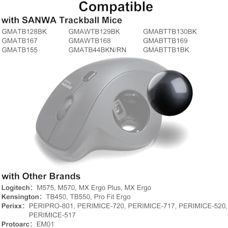 SANWA 2.4G Wireless Trackball Mouse GMAWTB168 + Black 34mm Replacement Ball Set, Rollerball Mice, Programmable Silent Button, 4 DPI, Rechargeable Compatible for PC, Mac, Windows, Laptop