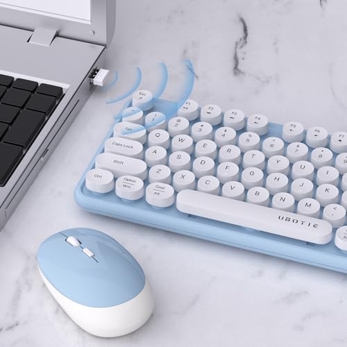 UBOTIE Colorful Wireless Keyboard and Mouse Combo (Blue-White)