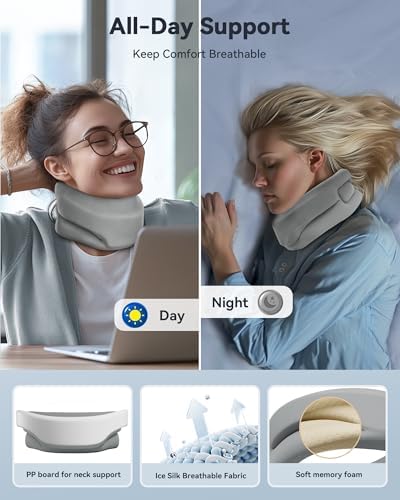 Neck Brace Cervical Collar - Neck Support Brace for Sleeping, Soft Foam Wraps Keep Vertebrae Stable and Aligned for Relief of Cervical Spine Pressure Gray Large(15.8-18.1 Inch)