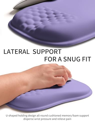 Hokafenle Ergonomic Wrist-Hugging Mouse Pad Wrist Support, U-Shaped Holding Wrist Rest Mousepad for Carpal Tunnel Pain Relief with Cushioned Memory Foam Slope Massage Bulge (10.2x8.3 in,Lavender)