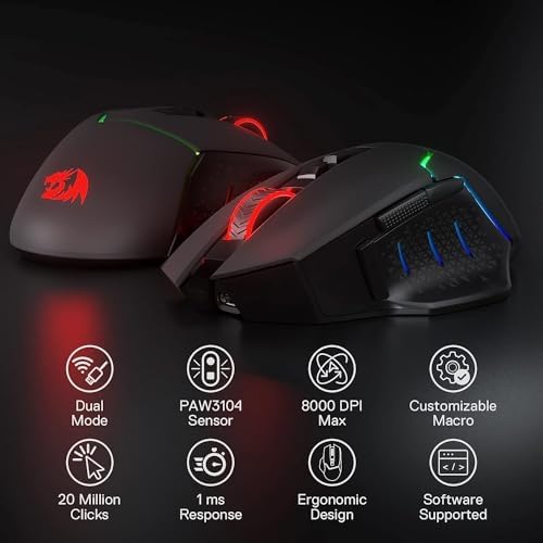 Redragon M690 PRO Wireless RGB Gaming Mouse 8000 DPI Remapping Keys