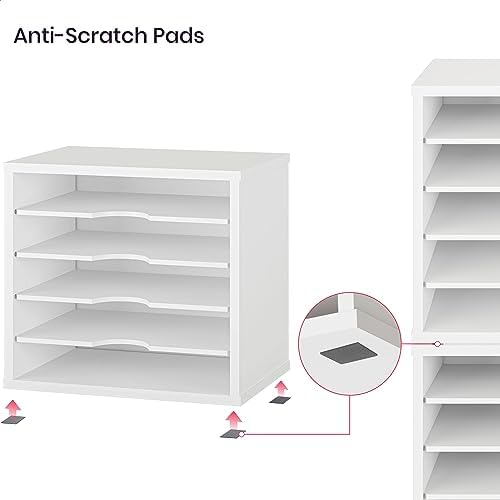 Ballucci File Organizer Paper Sorter, 5 Tier Adjustable Shelves Office Desk Organizer, 13 5/8" x 9 1/4" x 12", White