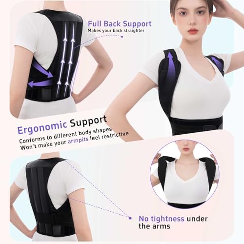 Back Brace Posture Corrector for Women and Men Upgraded Dynamic Traction Correction System Adjustable Shoulder Support Straightener Helps Reduce Upper Lower Back Pain Suitable for Hump Scoliosis Black X-Large