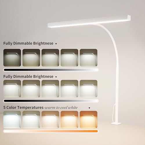 LED Desk Lamp for Office Home, Adjustable Flexible Eye-Caring Desk Light with,5 Modes 10 Brightness Adjustment, USB Adapter Desk Lamp with Clamp-T-W