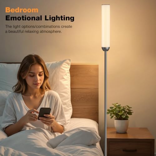 Ambimall LED Floor Lamp with Remote Control, Foot Switch, Deep Grey