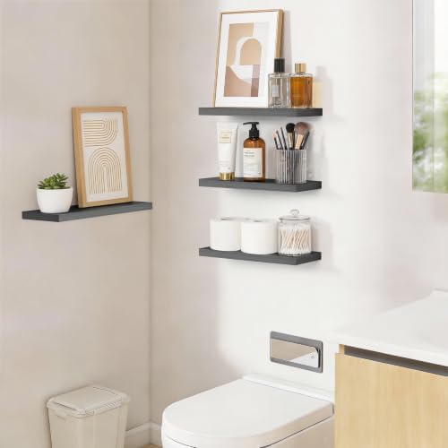 BAYKA Gray Floating Shelves 15.7in, Set of 4, Wall Mount Rustic Wood Shelf
