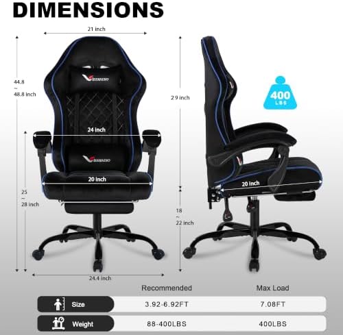 Fabric Gaming Chair for Adults, Comfortable Office Chair with Footrest