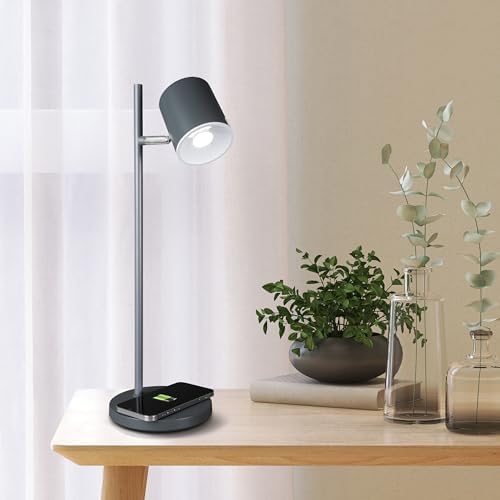 OttLite Good Housekeeping Modern LED Desk Lamp, Wireless Charging, Grey