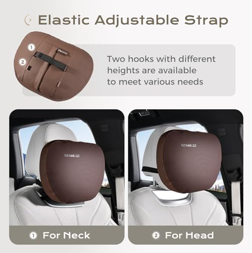 Coverado Car Headrest Pillow Soft Memory Foam Car Neck Support Pillow with Adjustable Strap, Relax Head Muscles Relieve Driving Fatigue, Breathable & Removable Cover