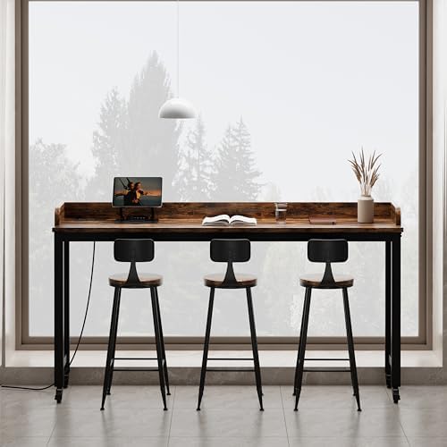 Ytaoka 70.8" Standing Desk with Charging Station, Extra Long Desk on Wheels for Standing and Sitting, Sofa Table Behind Couch with Power Outlets and USB Ports, Easy Assembly, Walnut